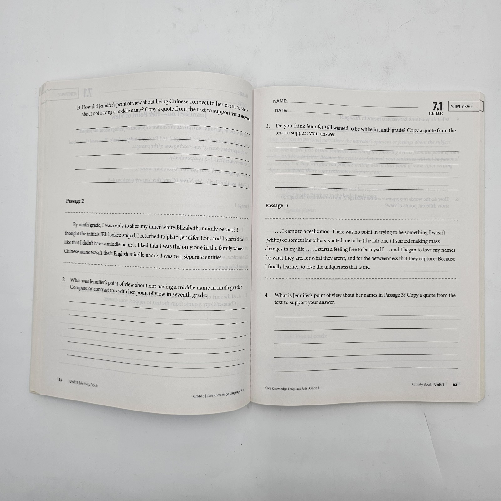 Amplify CKLA Grade 5 Unit 1 Activity Book | Personal Narratives PB | UNMARKED VG