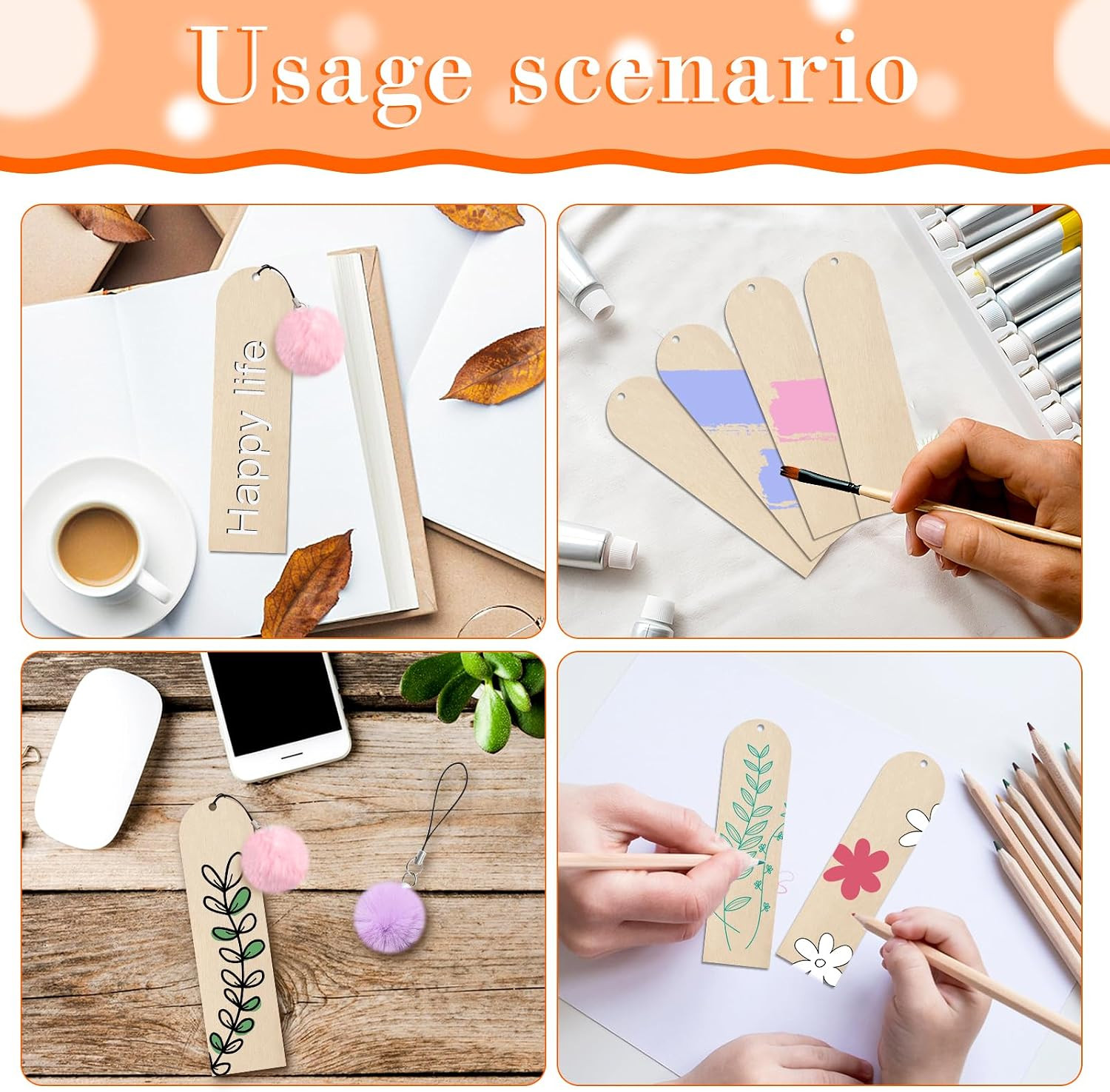 30 Pcs Wooden Bookmark,5.7X1.5 in Blank Bookmarks to Decorate with 30 Pcs Colorf