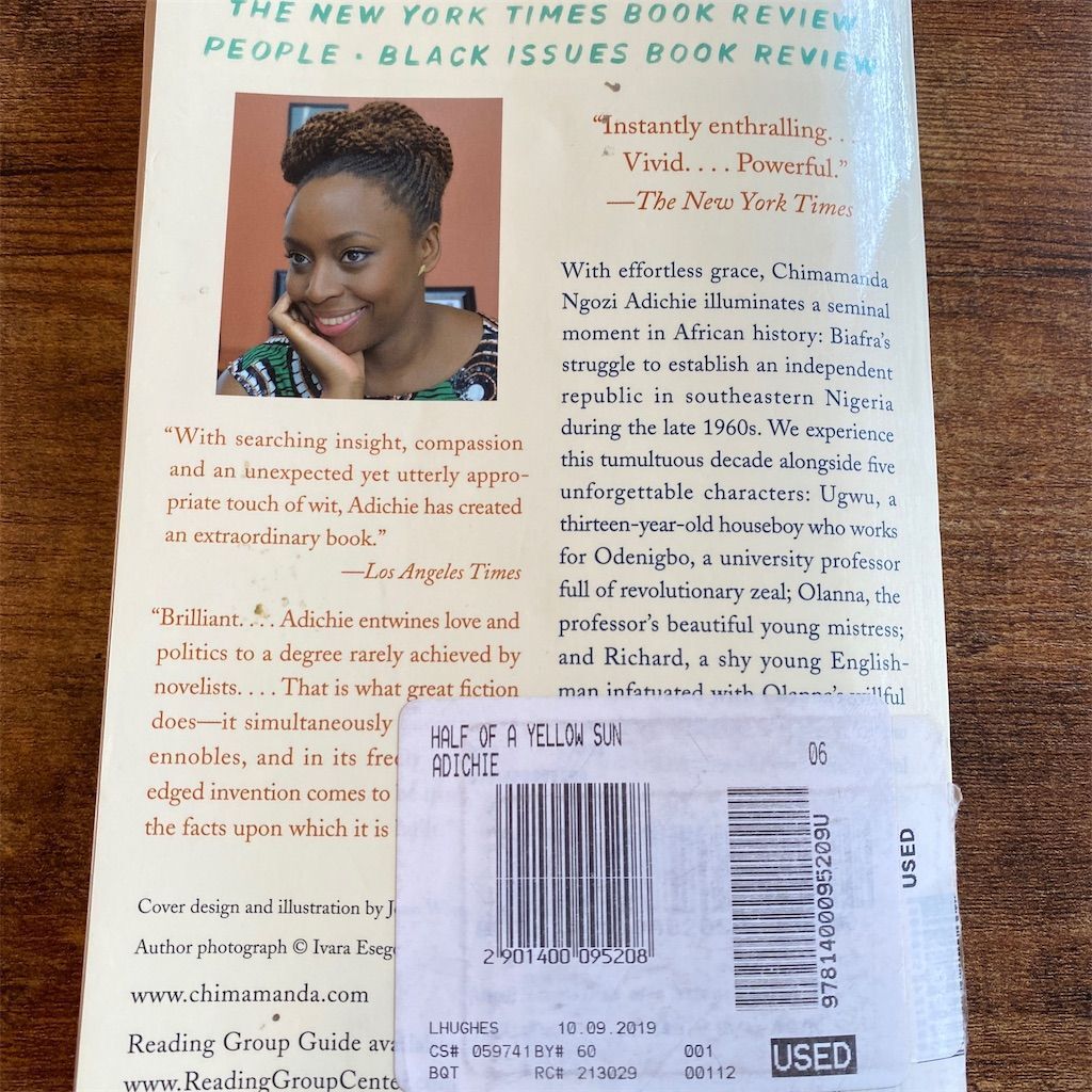 Half of a Yellow Sun Chimamanda Ngozi Adichie Paperback Historical Fiction Novel