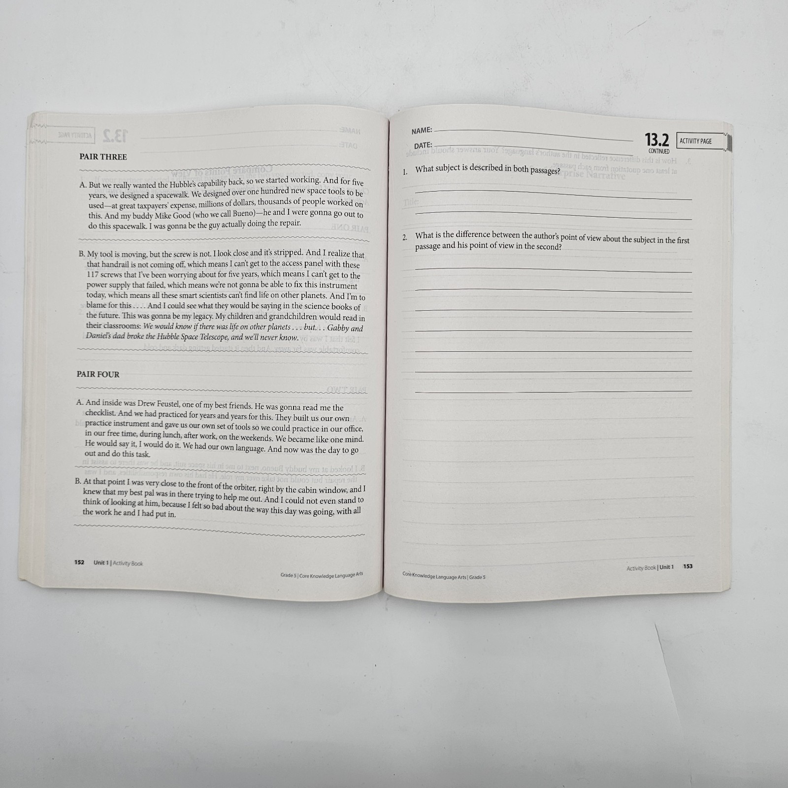 Amplify CKLA Grade 5 Unit 1 Activity Book | Personal Narratives PB | UNMARKED VG