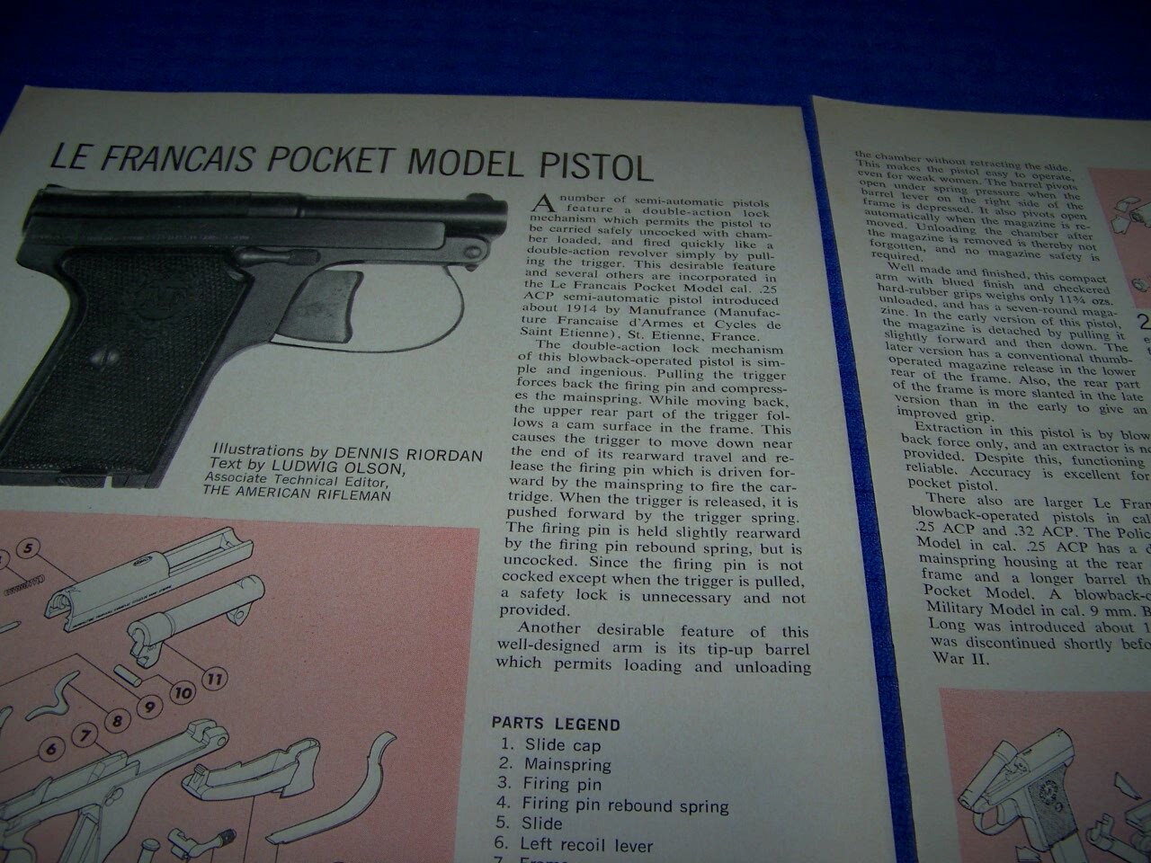 LE FRANCAIS POCKET MODEL PISTOL (.25)…DETAILS/EXPLODED VIEW (522CC)