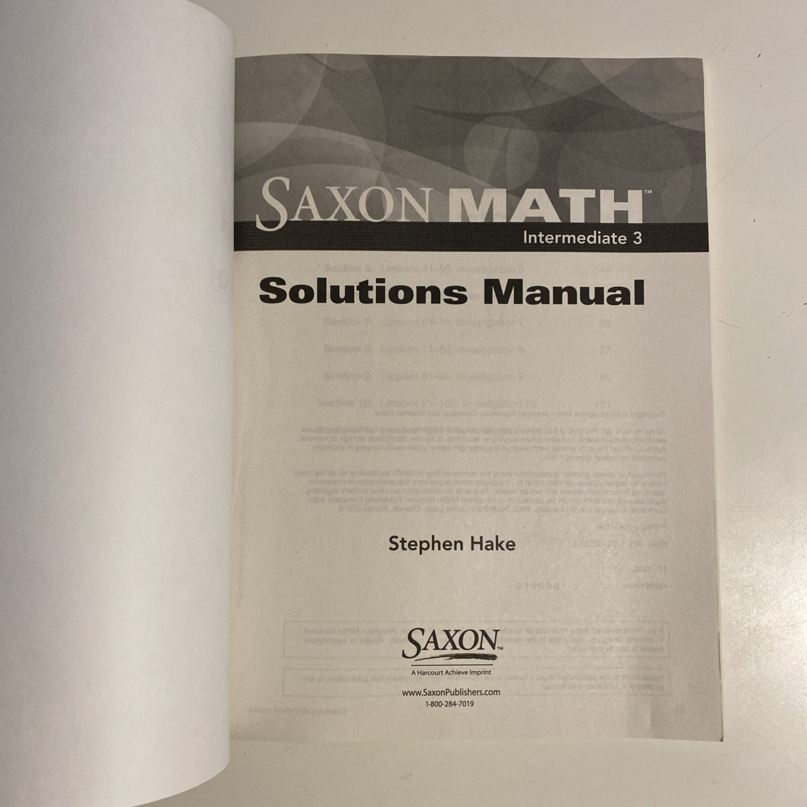 Saxon Math Intermediate 3 Solutions Manual By Stephen Hake 9781600325526
