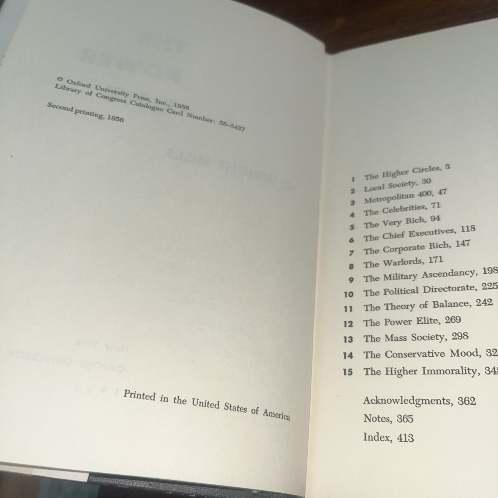 The power Elite C. Wright Mills 1957 Hardcover 2nd Printing