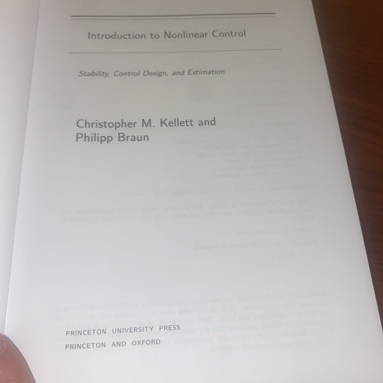 Introduction to Nonlinear Control: Stability, Control Design, and Estimation by,