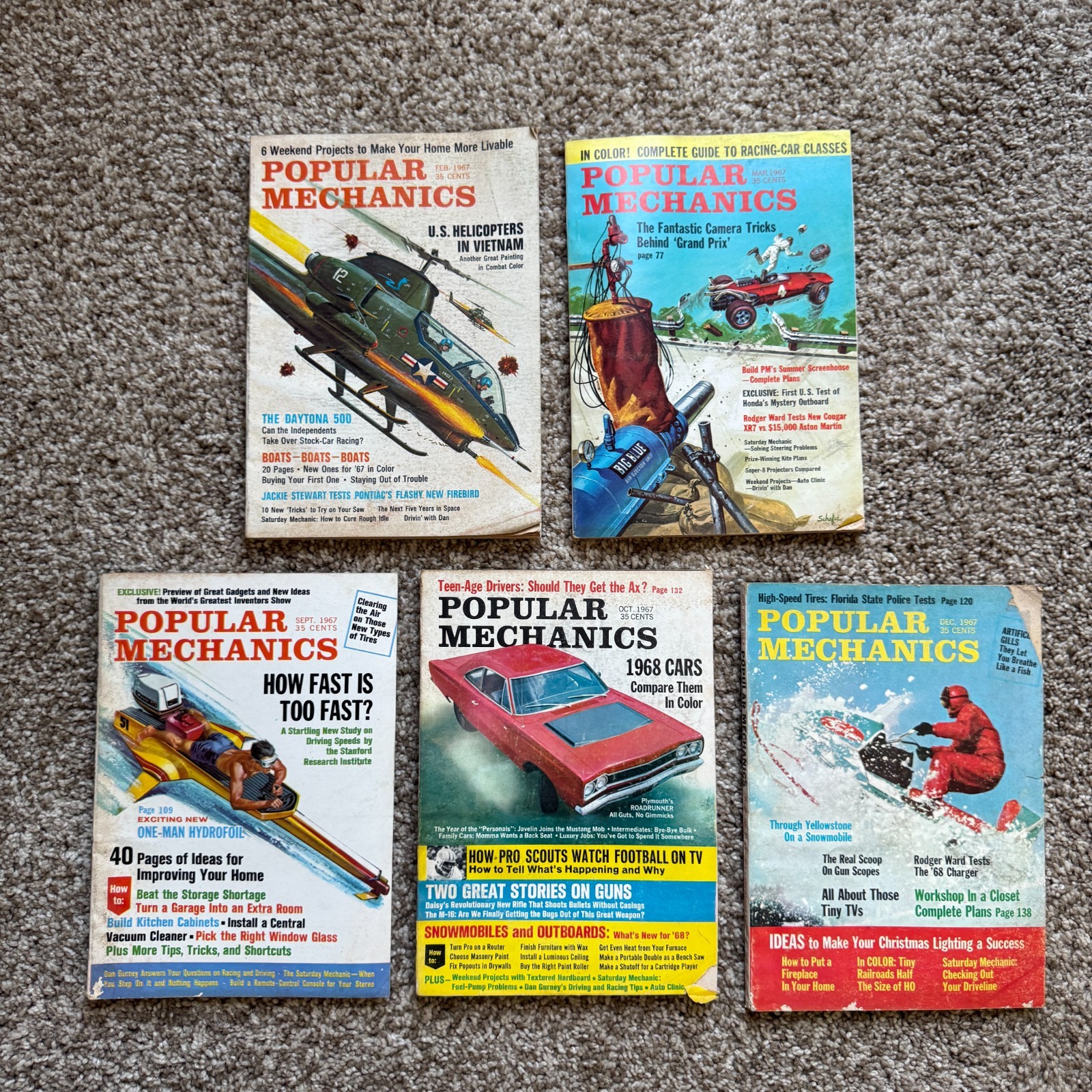 VTG Popular Mechanics Magazine 1967 5 issues Feb Mar Sept Oct Dec