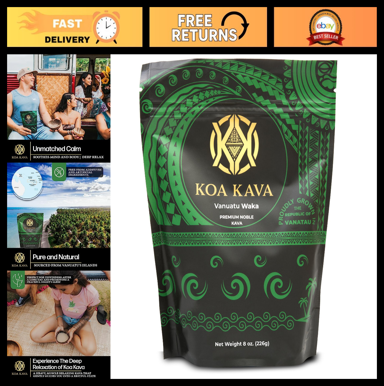 Premium Noble Kava Powder – Authentic Waka Kava Tea from Vanuatu, 8 oz Relaxatio