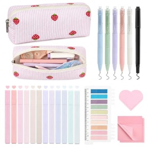 22-Piece Book Annotation Kit with Pencil Case, Pastel Highlighters, Gel Pens …