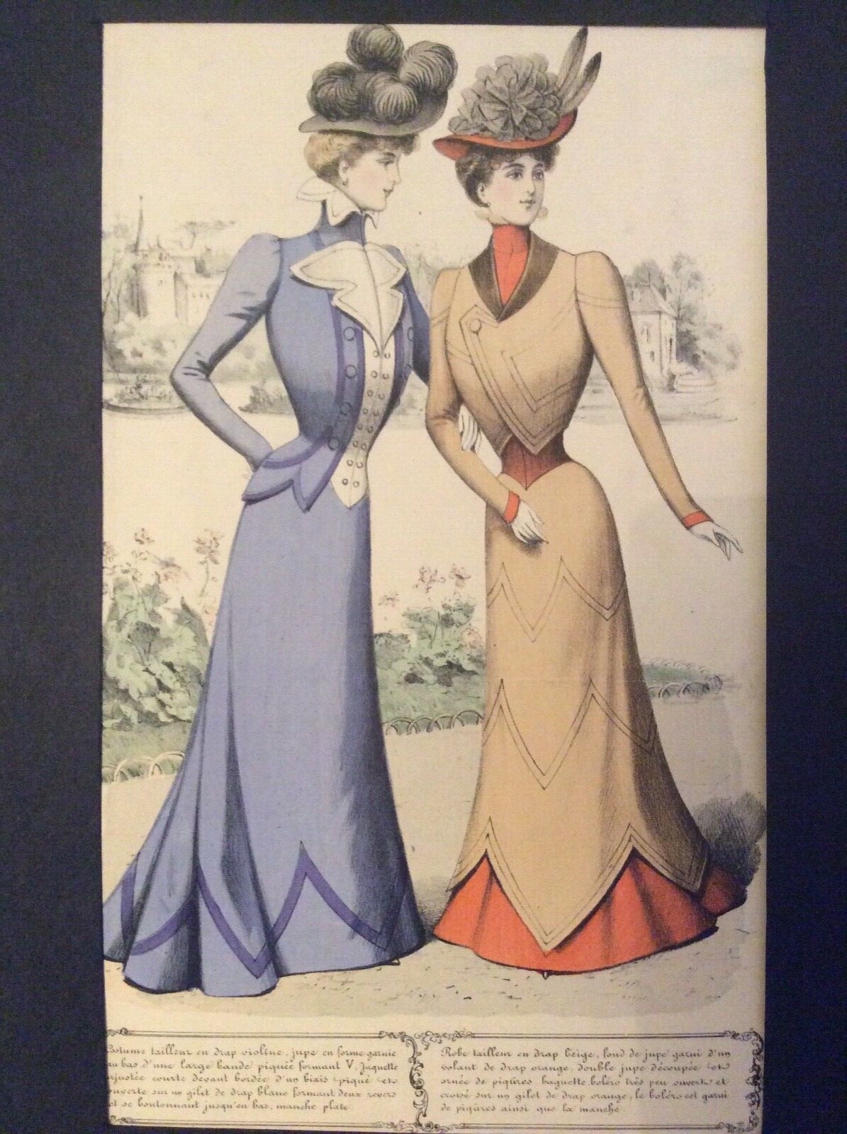 1899 FASHION PLATE COSTUME. ANTIQUE HAND COLOURED ENGRAVED PRINT 34cmX23cm (A 1)