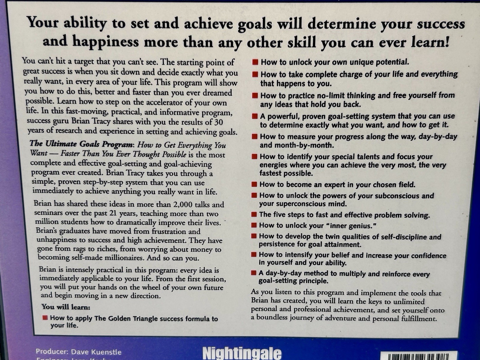 Brian Tracy THE ULTIMATE GOALS PROGRAM (8 CD Audio Set + Workbook CD) UNABRIDGED