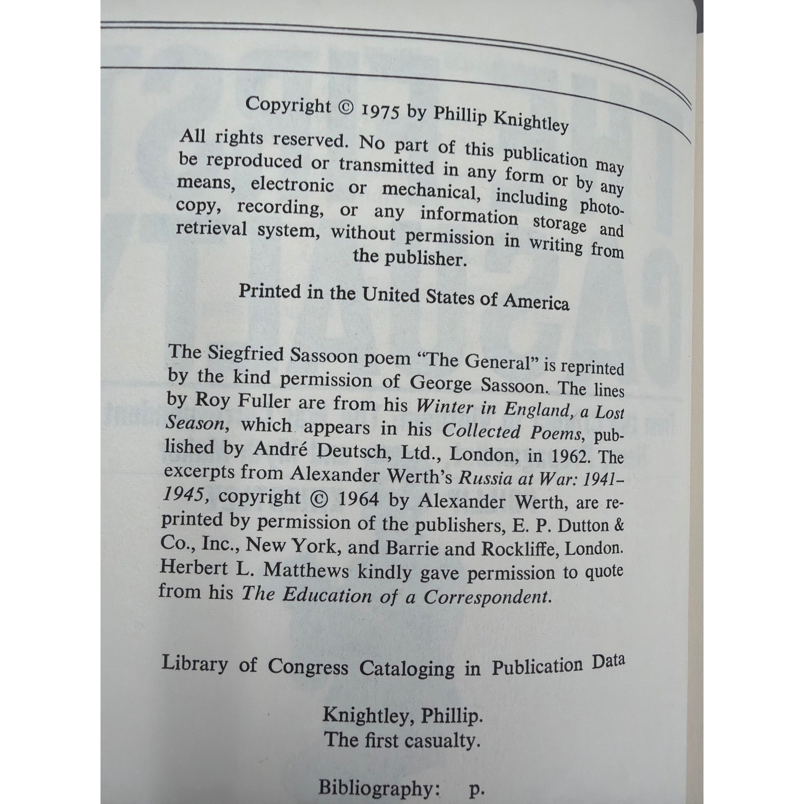 The First Casualty Phillip Knightley War Correspondent History Hardcover 1st Ed