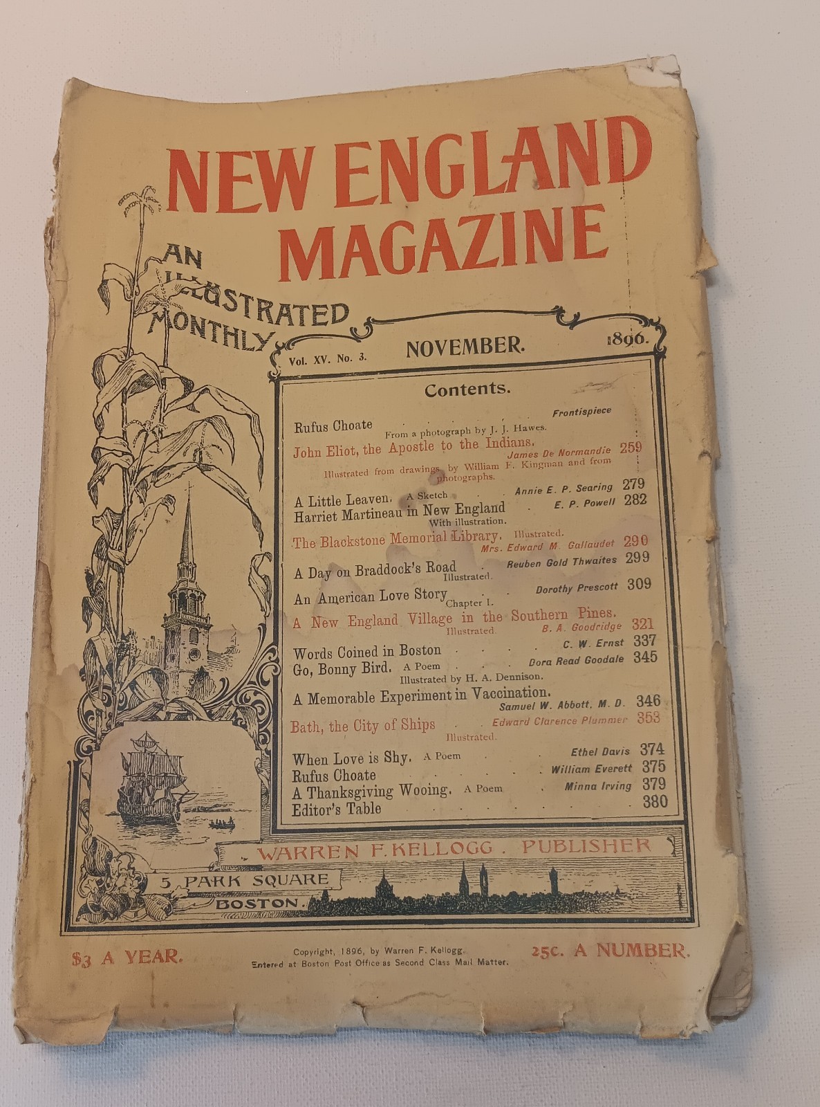 1896 NEW ENGLAND Magazine Nice Illustrations & Ads, Nov. 416 Pages