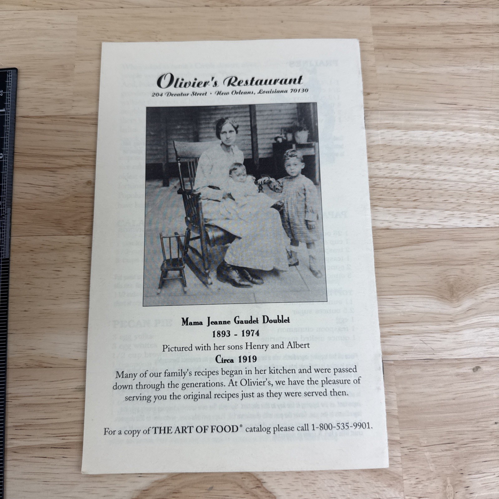 Vintage Cookbook of Olivier&rsquo;s Restaurant New Orleans French Quarter Booklet
