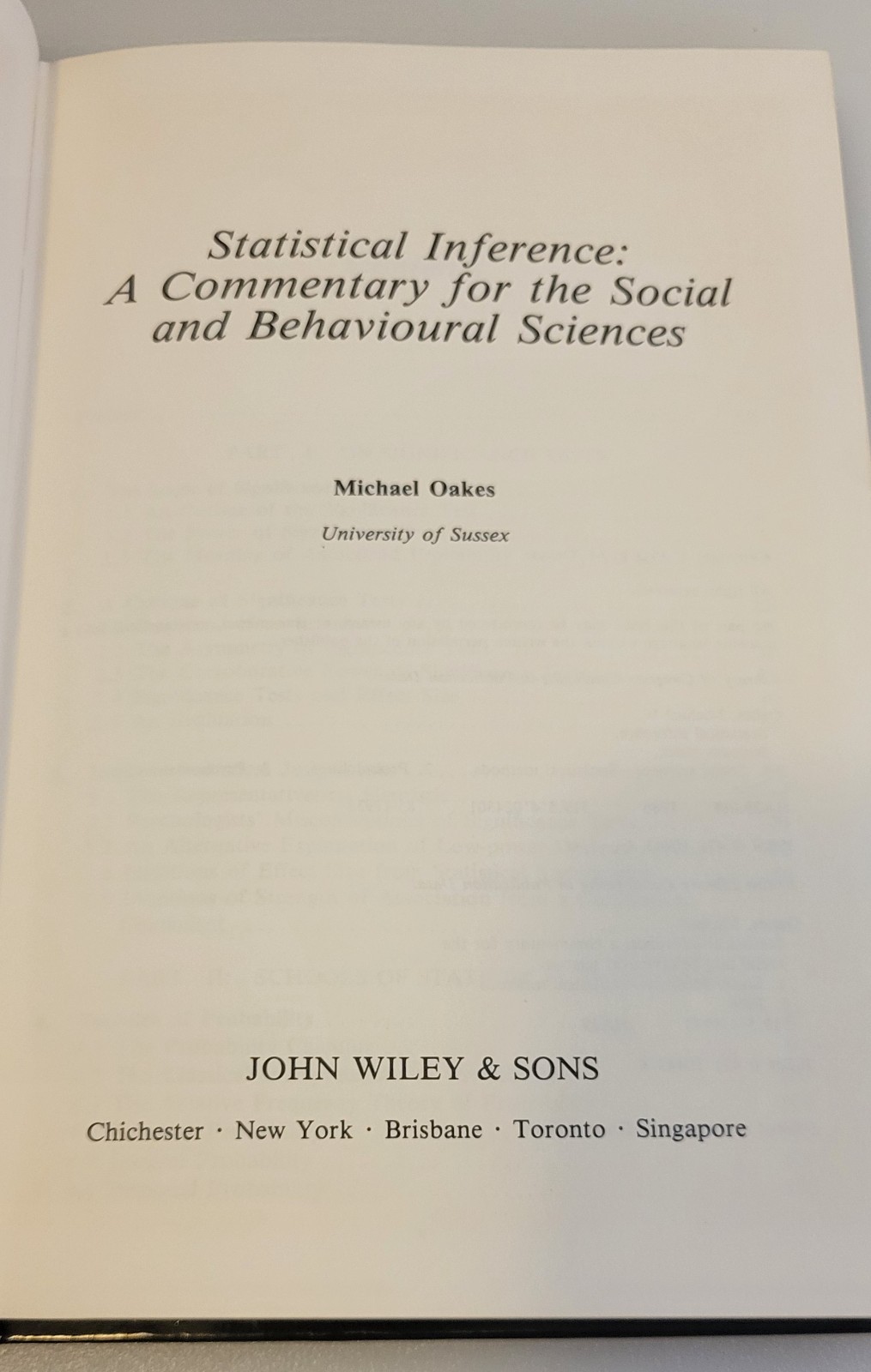 STATISTICAL INFERENCE: A Commentary for the Social & Behavioral Sciences HC BOOK