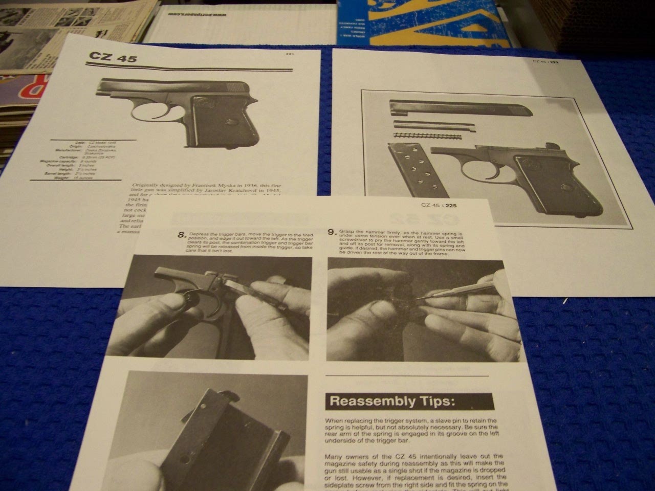 CZ 45 (25ACP) & CZ 52 (7.62 X 25MM) PISTOL..FIELD STRIP & ASSEMBLY/SPECS (230PP)