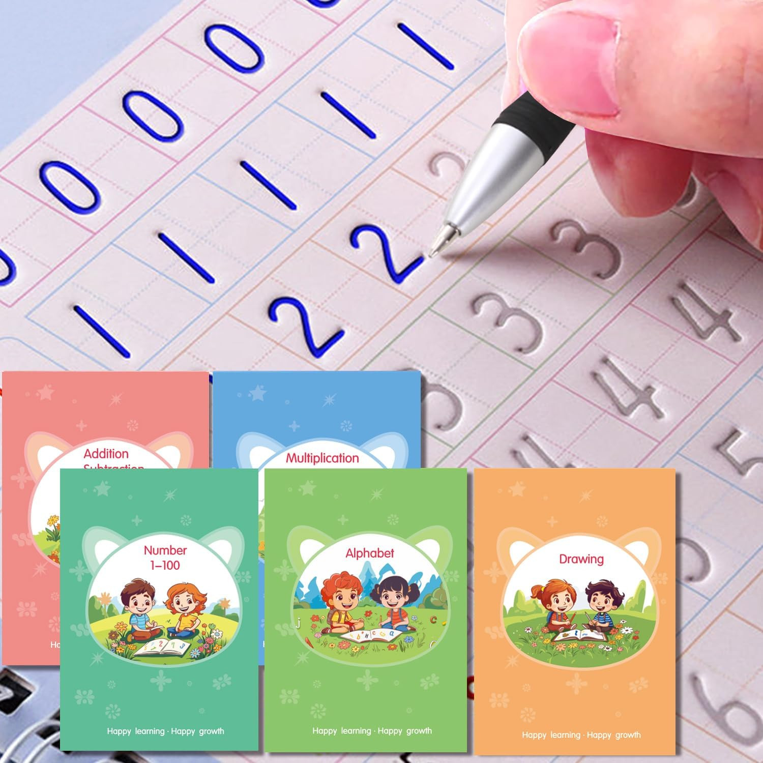 Cuaderno practica escritura reutilizable ninos 3 a 8 anos caligrafia 5 librosset