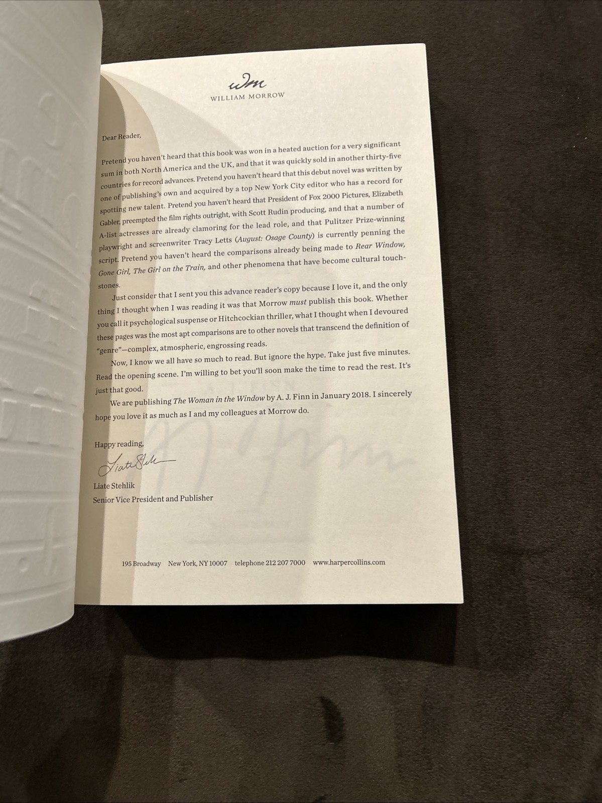 RARE signed advanced reader Copy Paperback A.J. Finn-The Woman in the Window ARC