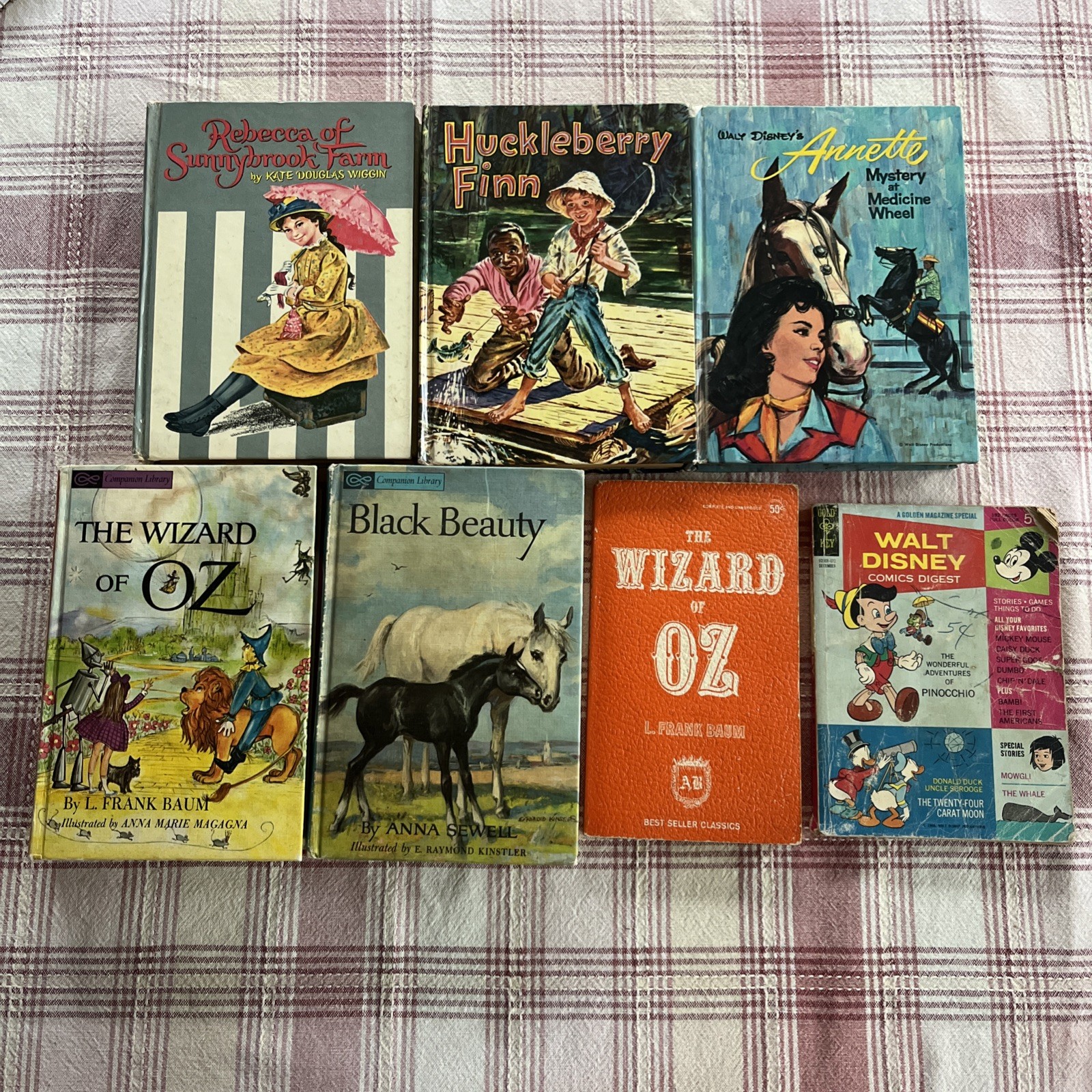 Lot of 7 Childrens Books Black Beauty Wizard Of Oz Huckleberry Finn Vintage 60s