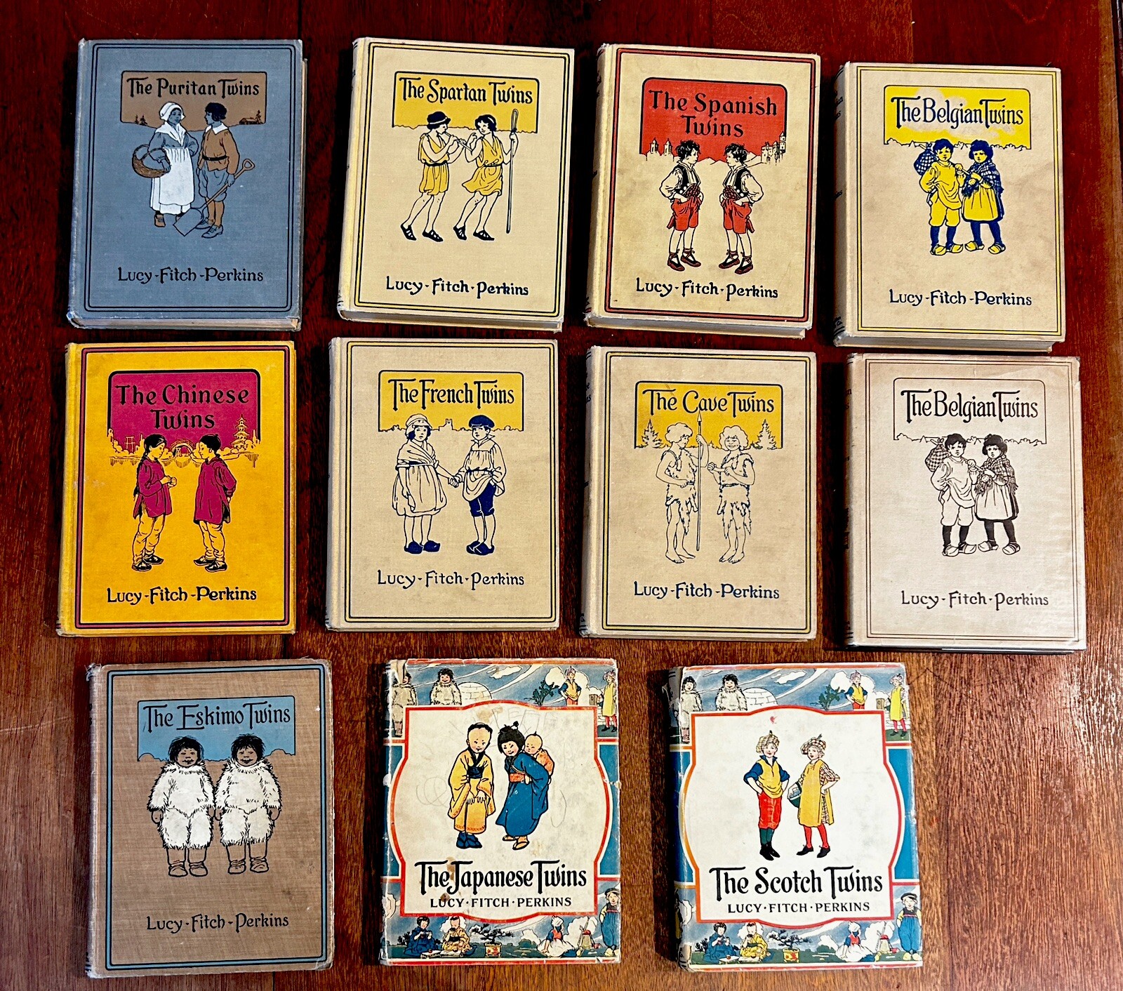 Twin Set By Lucy-Fitch Perkins, 1900’s, Ten Books Rare Set First Editions, DJ&rsquo;s