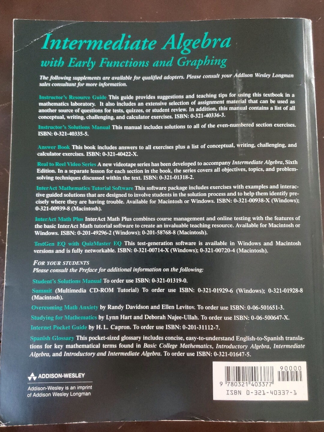 Intermediate Algebra: Early Functions and Graphing Instructor&rsquo;s Manual, , Good B