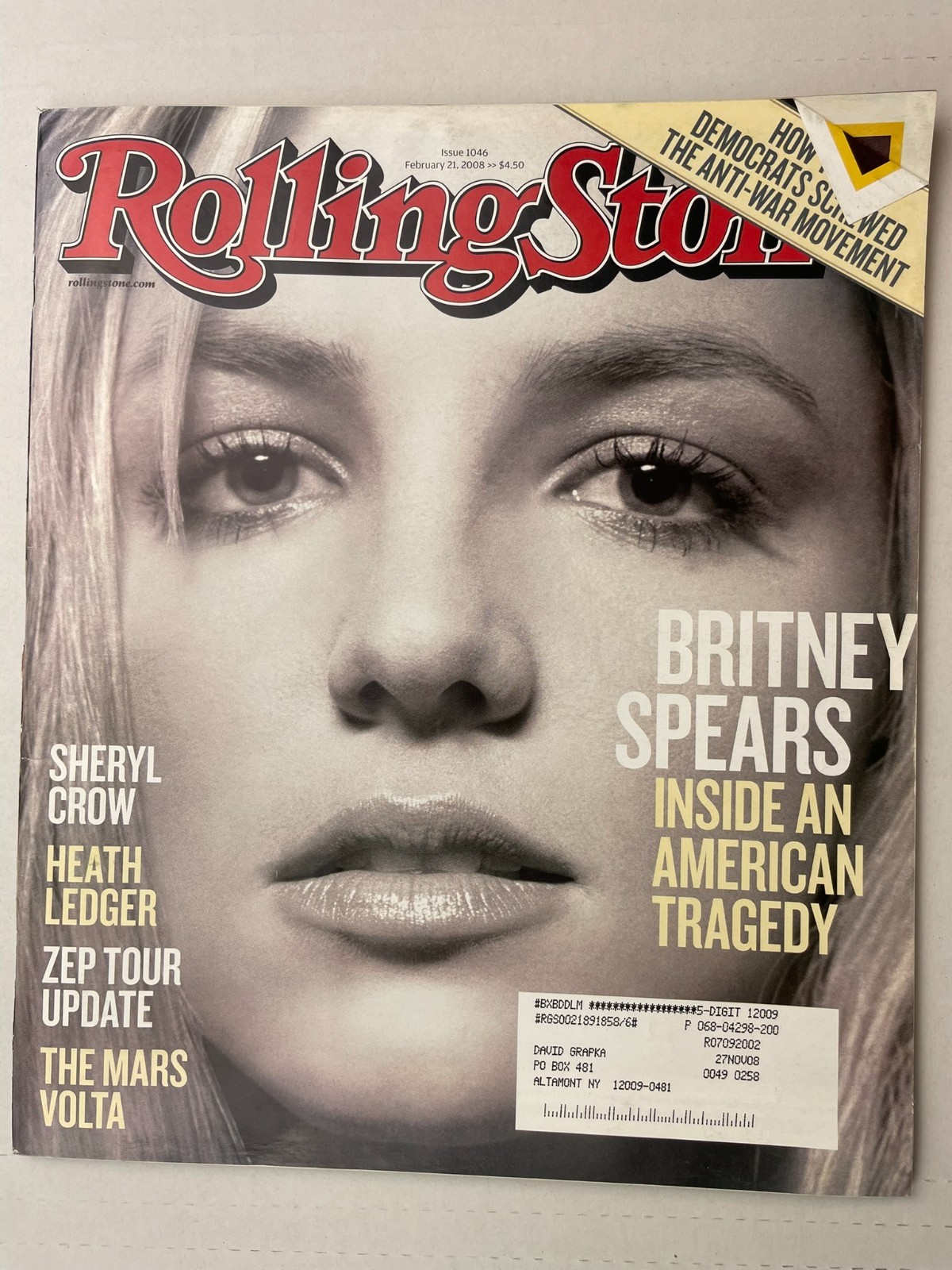 Rolling Stone Magazine Britney Spears Issue 1046 February 2008