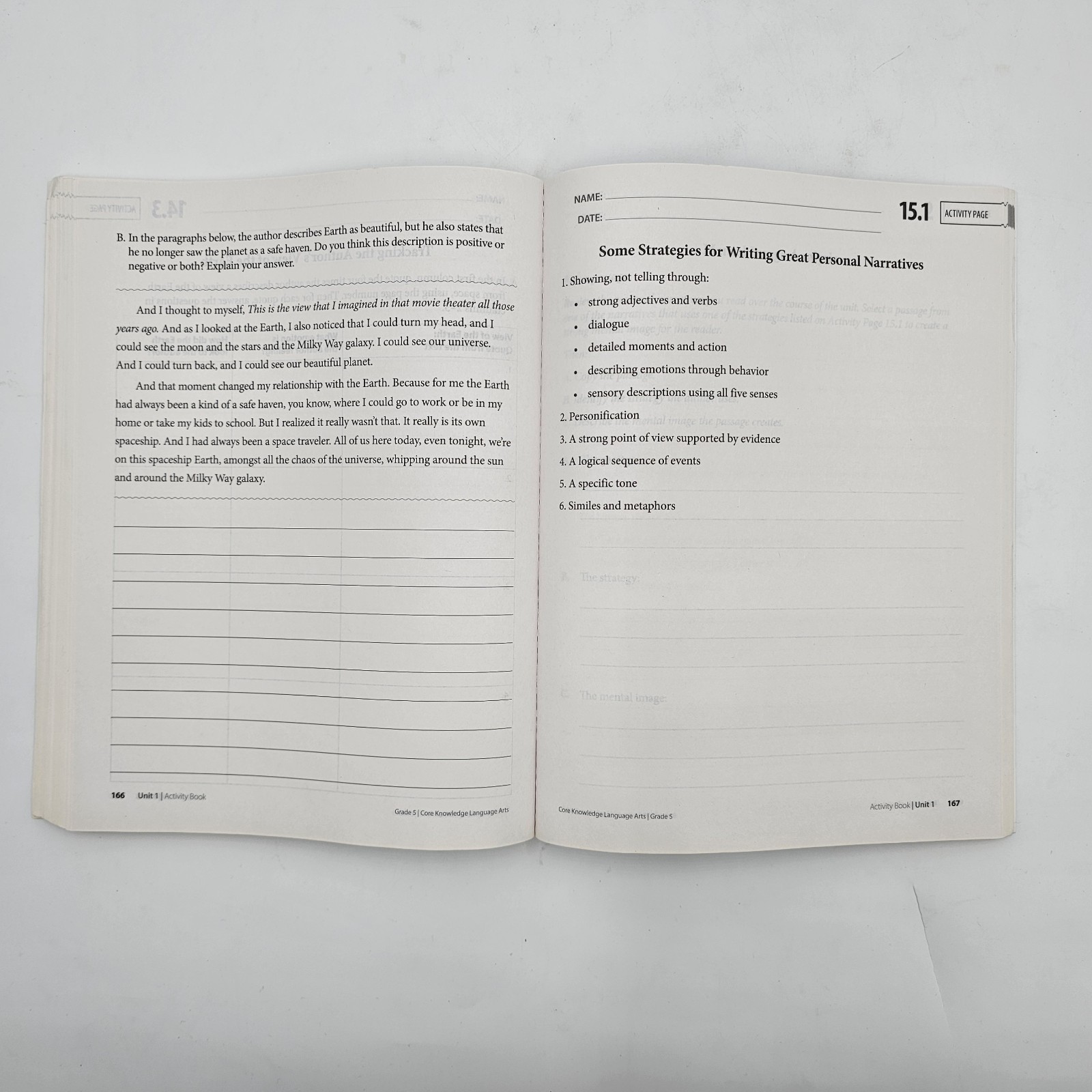 Amplify CKLA Grade 5 Unit 1 Activity Book | Personal Narratives PB | UNMARKED VG