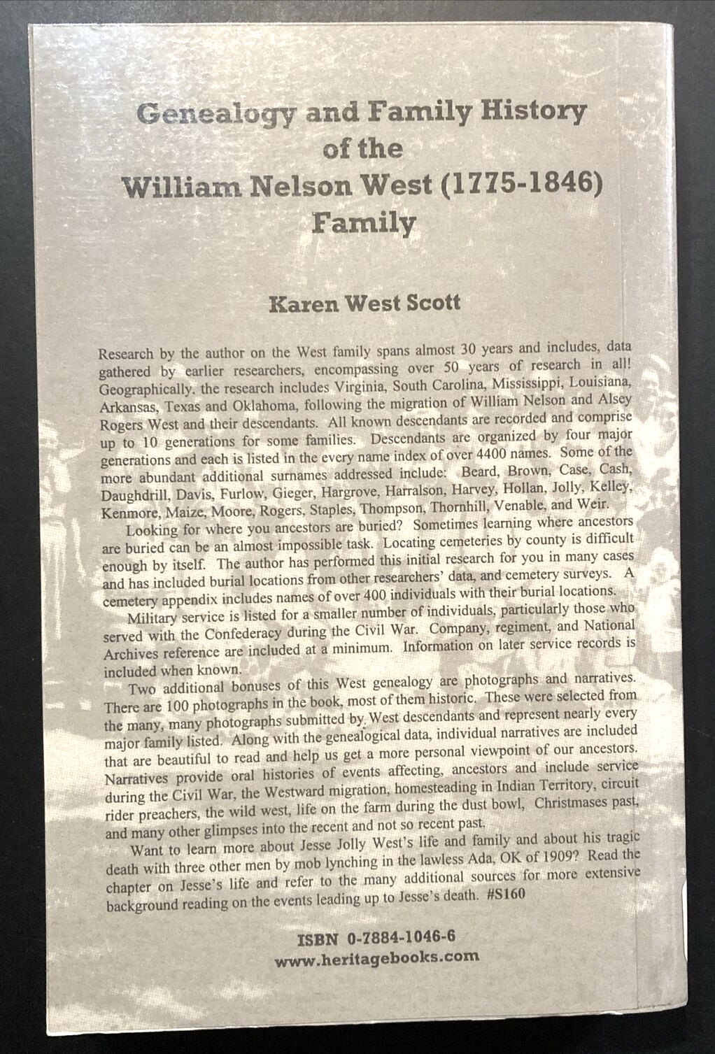 Genealogy Family History of William Nelson West Family 1775-1846 Karen West Scot