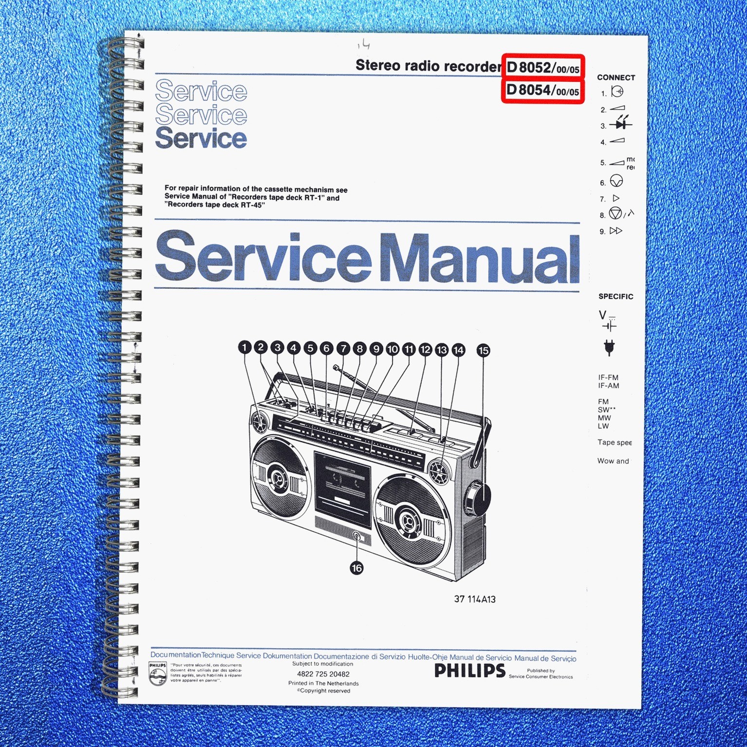 PHILIPS D 8052 D 8054 Stereo Radio Recorder Service Manual SPIRAL BINDER, JACKET