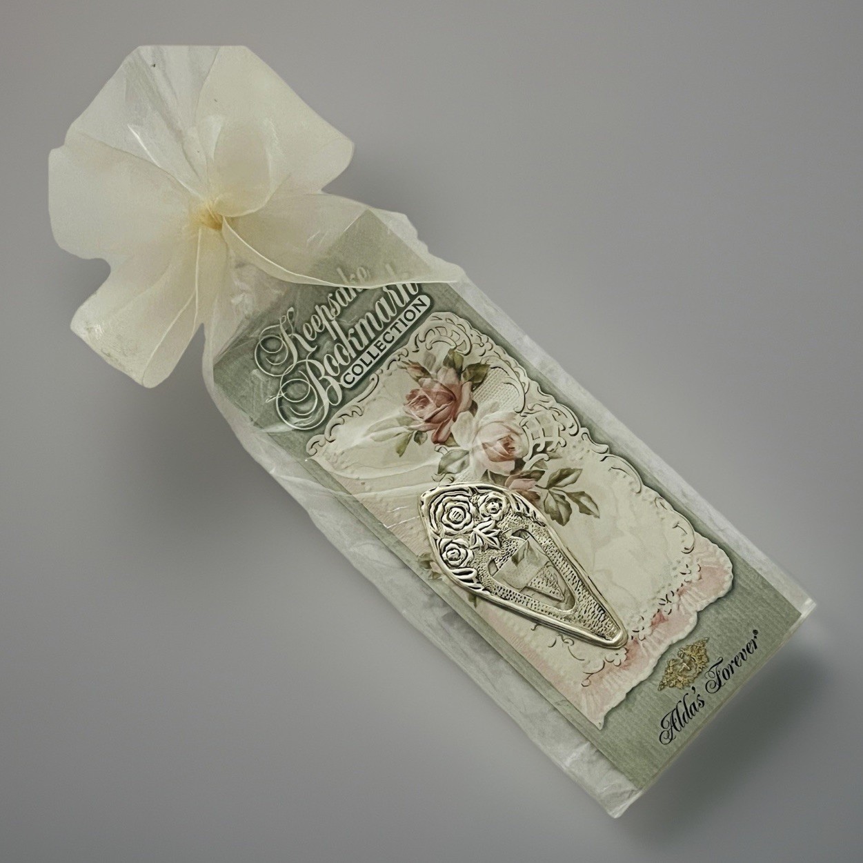 Keepsake Bookmark Alda’s Forever Rose Silvertone Small Vintage 2.5&Prime; Made In USA
