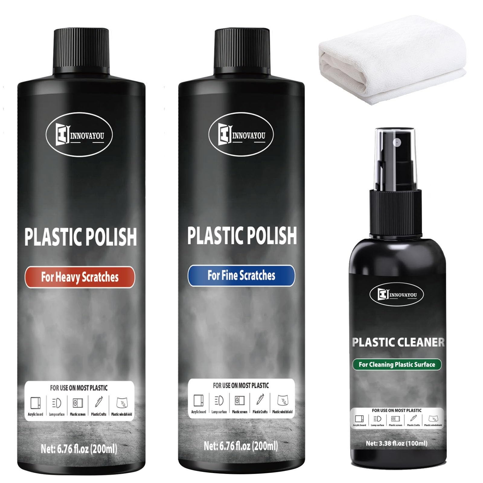 Plastic Polish Kit, Plastic Scratch Remover 14.1oz and Cleaner 3.52oz, Plasti…