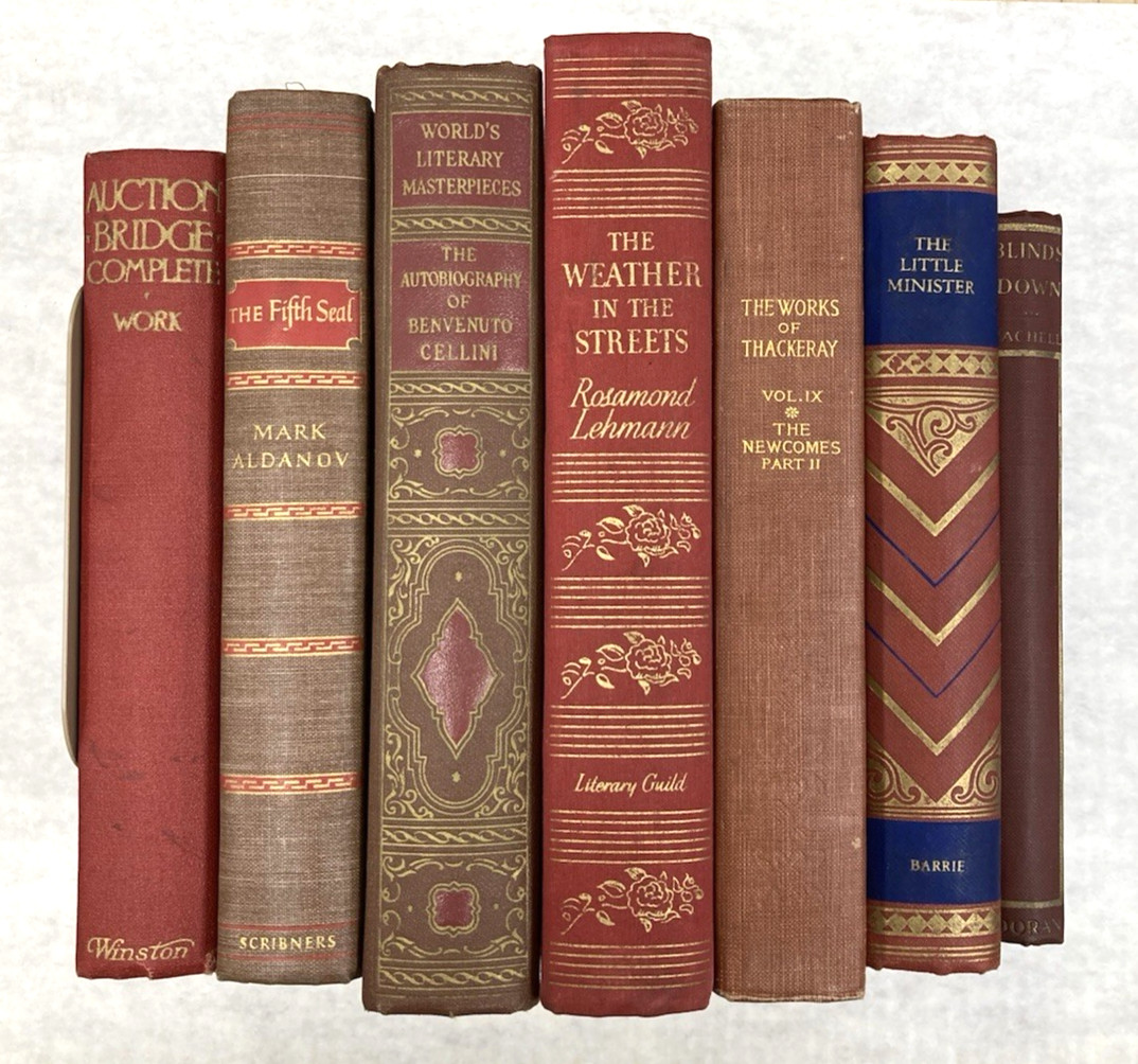 Lot of 7 Books Gilt Decorated RED/BROWN Staging Display Old Vintage Retro