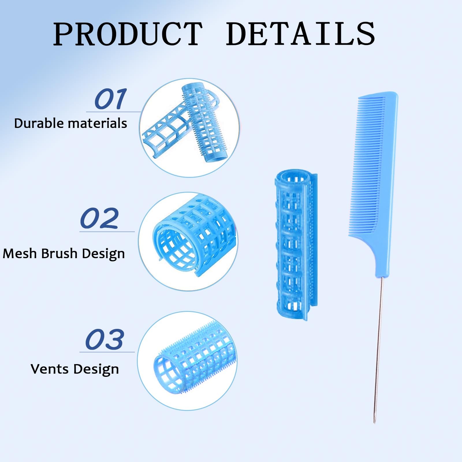 ZMD 28PCS Small Plastic Hair Curlers Rollers Set, 0.6In/1.5cm 0.6 Inch, Blue