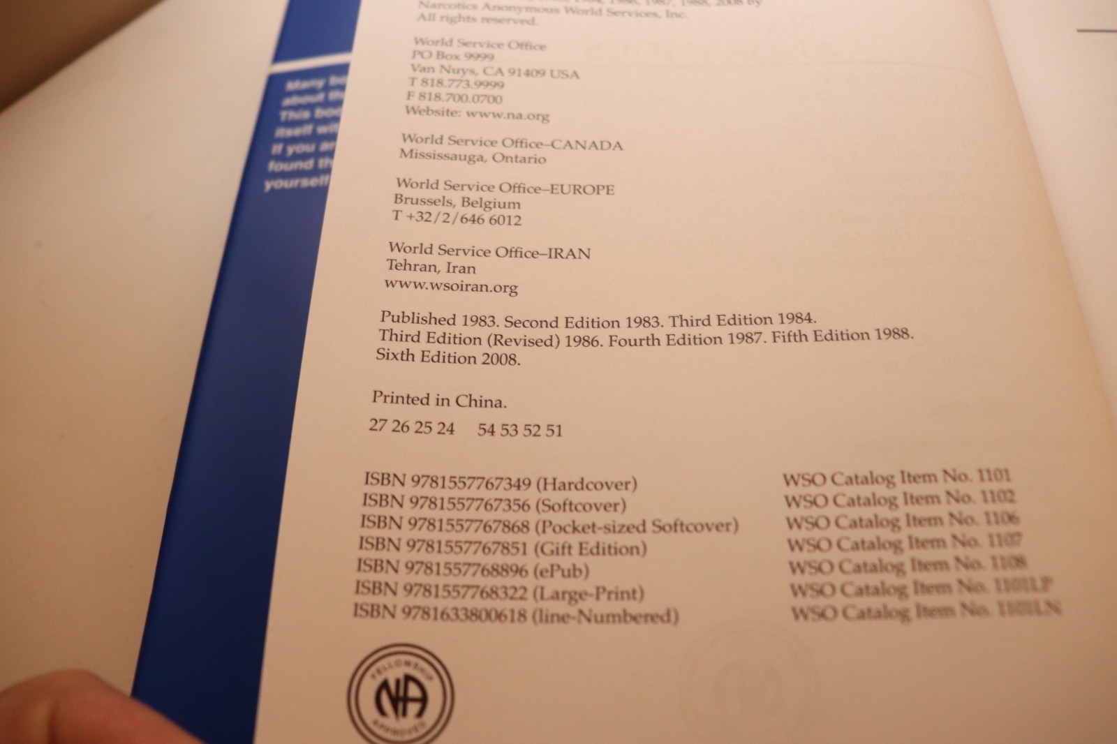 Narcotics Anonymous Basic Text 6th Edition Hard Cover NA 2008 English