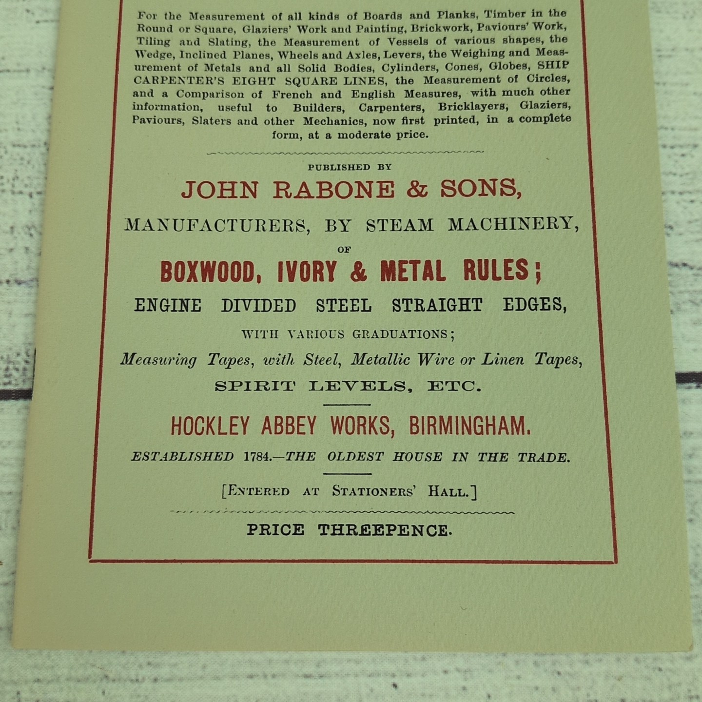 The CARPENTERS SLIDE RULE Its History and Use 3rd Ed Reprint Of 1880