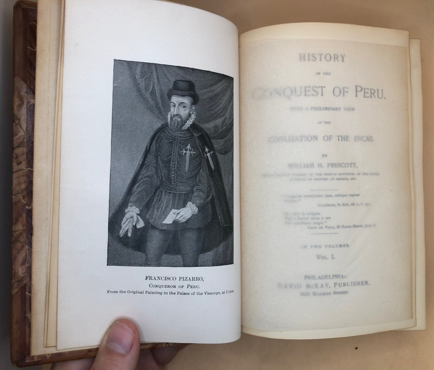 Conquest of Peru by William Prescott COMPLETE 2V OLD ANTIQUE 1/2 LEATHER HISTORY