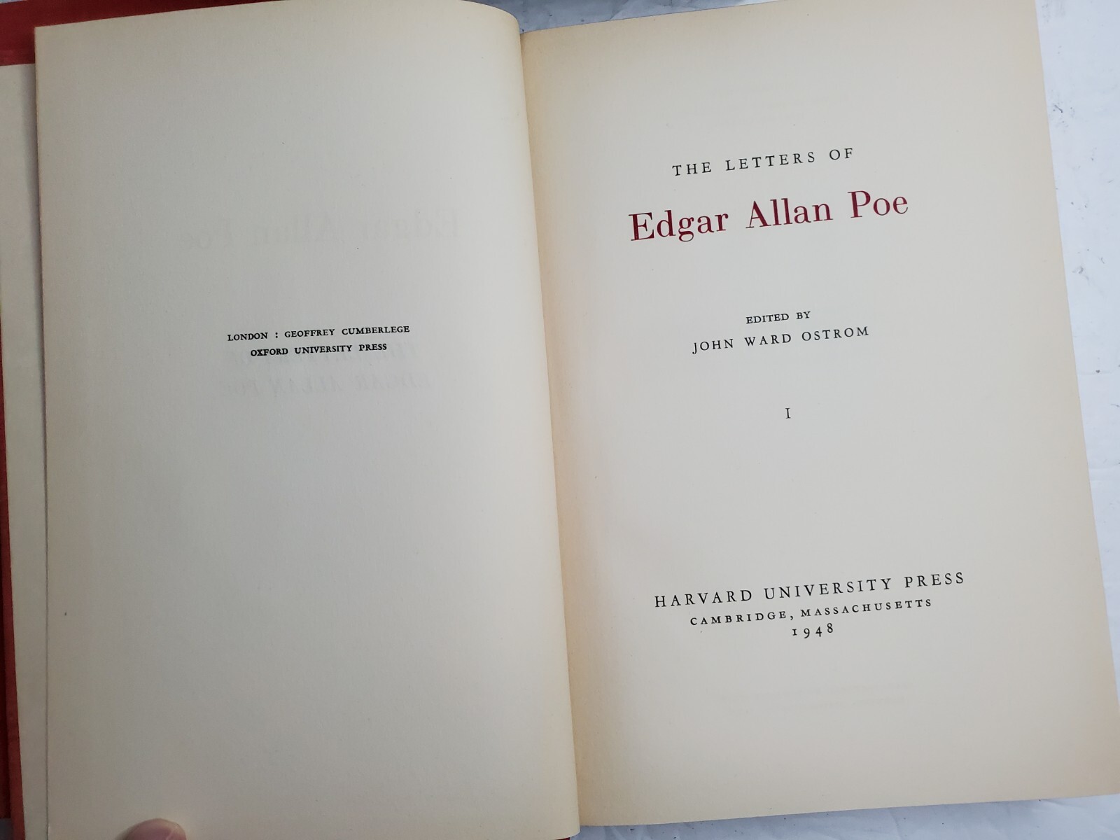 The Letters of Edgar Allan Poe 2 Volume Set Harvard Press w/Slipcase 1948 – READ