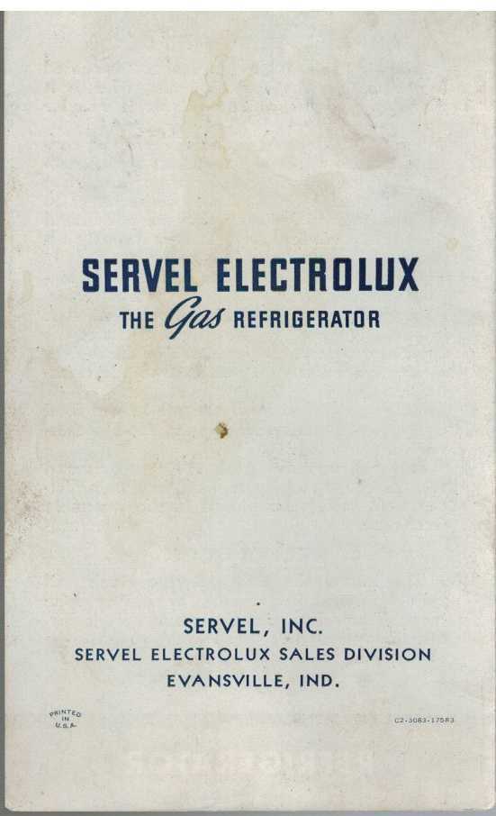 OPERATING INSTRUCTIONS FOR YOUR SERVEL ELECTROLUX REGRIGERATOR