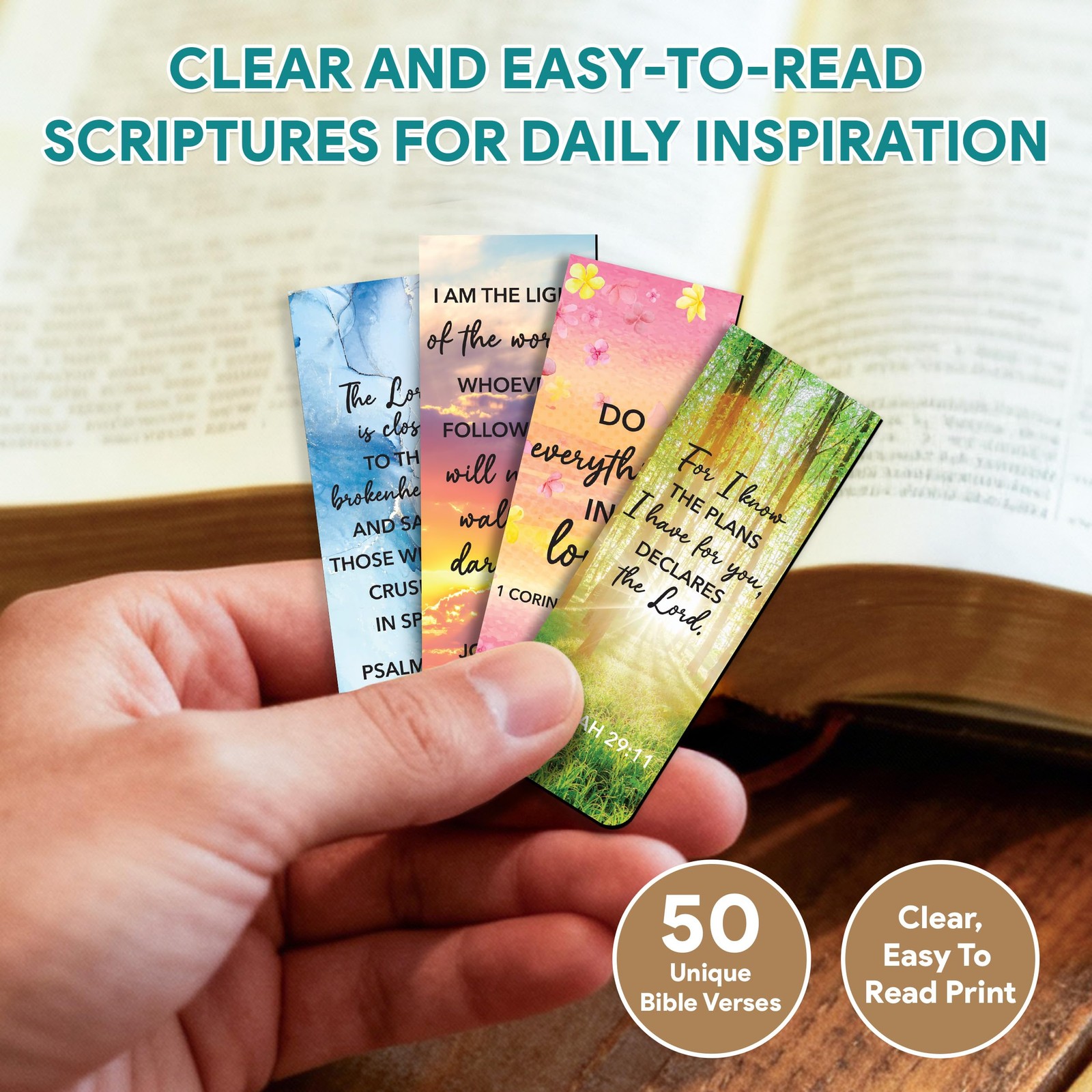 Decorably 50 Pack 0.8×2.3in Bible Religious Magnetic Bookmarks, Unique Gold