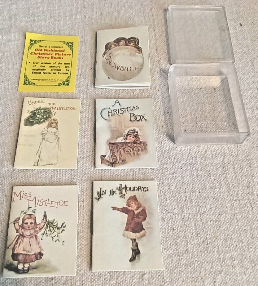Miniature Christmas 5 Book Set Old Fashioned With Case 1983 Repro Set Vintage