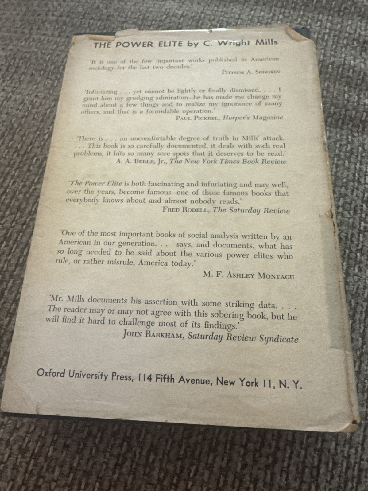 1956 The Power Elite hcdj book C Wright Mills 2nd printing