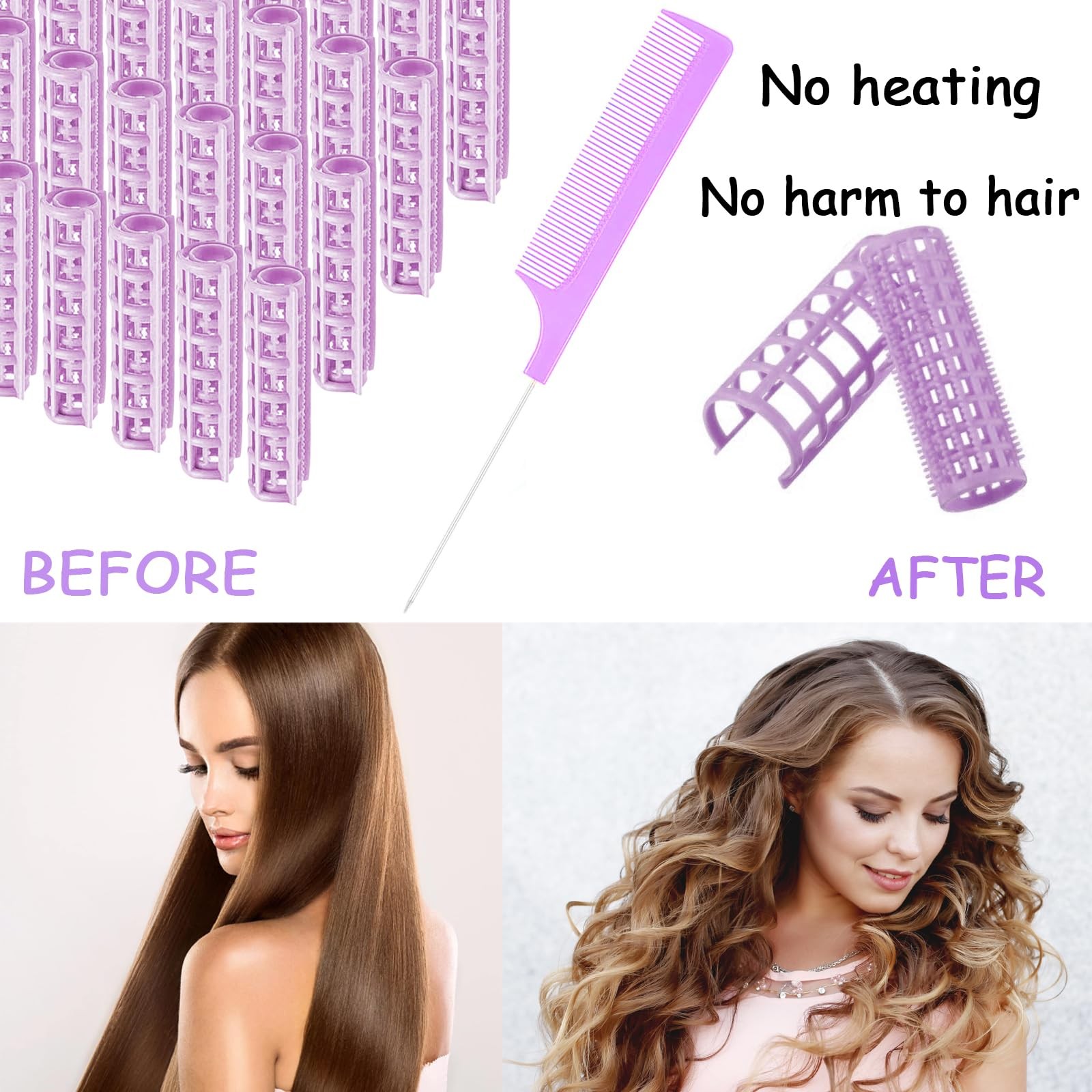 ZMD 28PCS Self Grip Small Hair Rollers Set, 0.6In/1.5cm 0.6 Inch, Purple