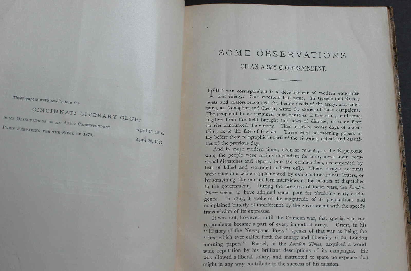 Rare Antique Old Observations Army Correspondent Paris Siege 1879 Military