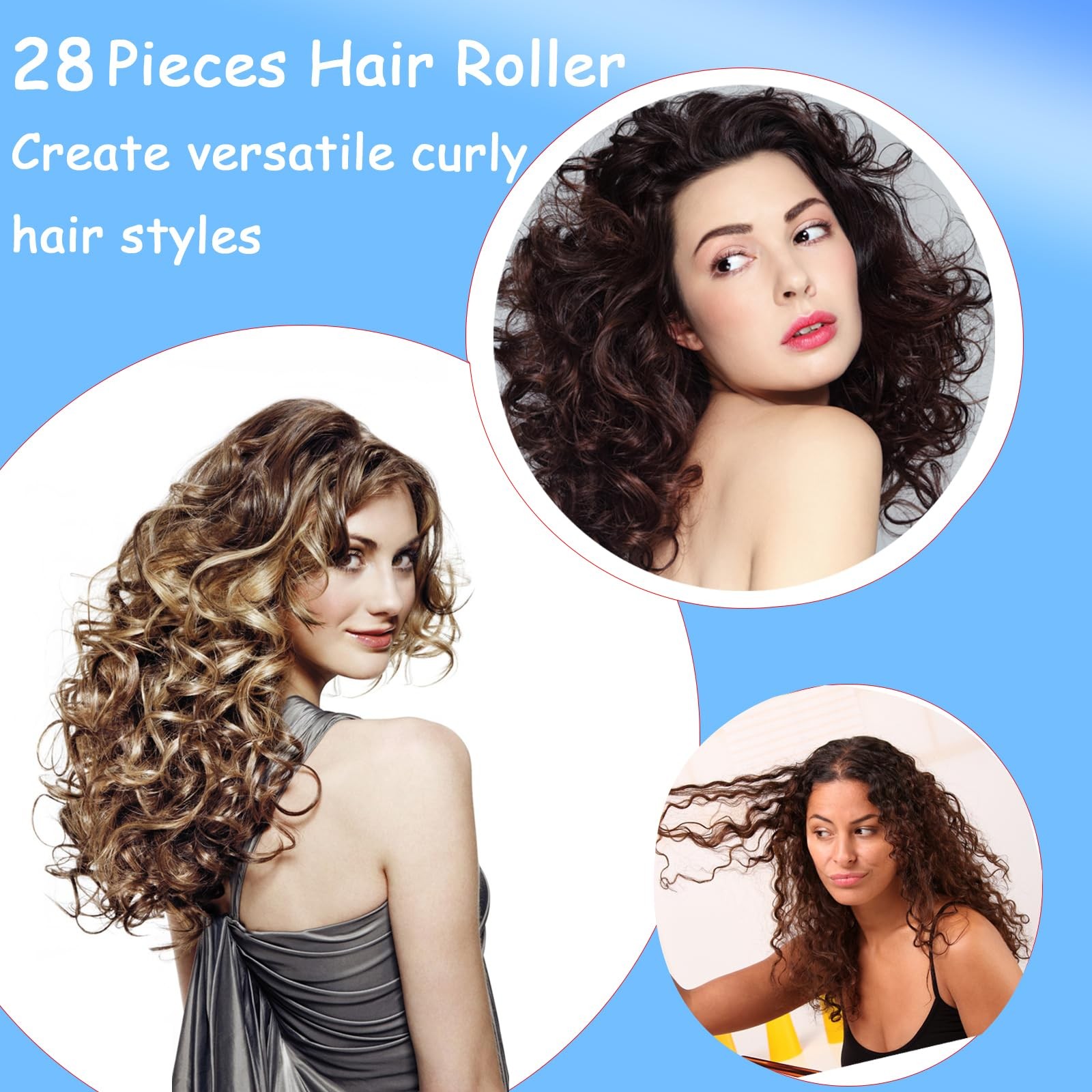 ZMD 28PCS Small Plastic Hair Curlers Rollers Set, 0.6In/1.5cm 0.6 Inch, Blue