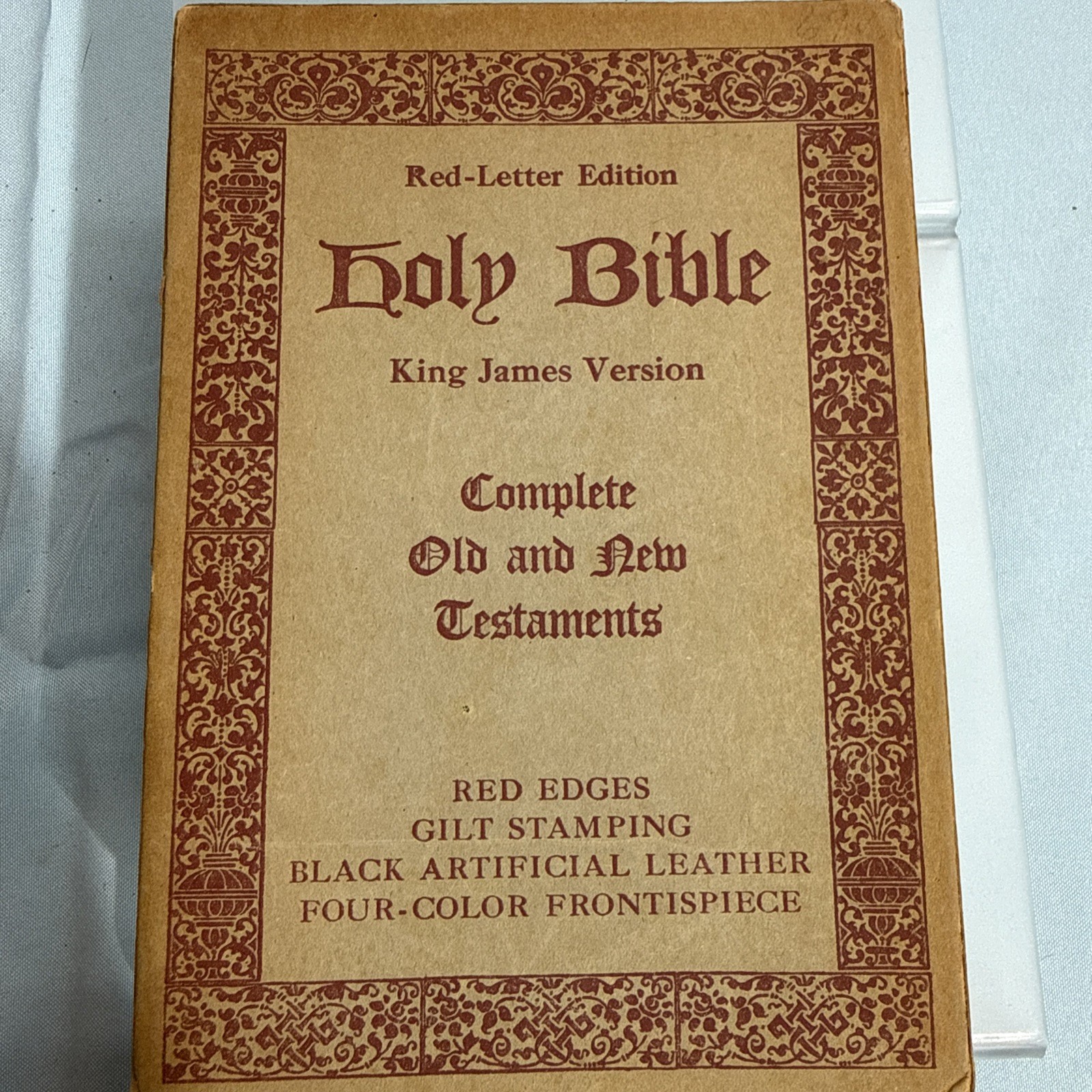 Vtg King James Holy Bible Readers Edition W/ Original Box Black Leather Red Edge