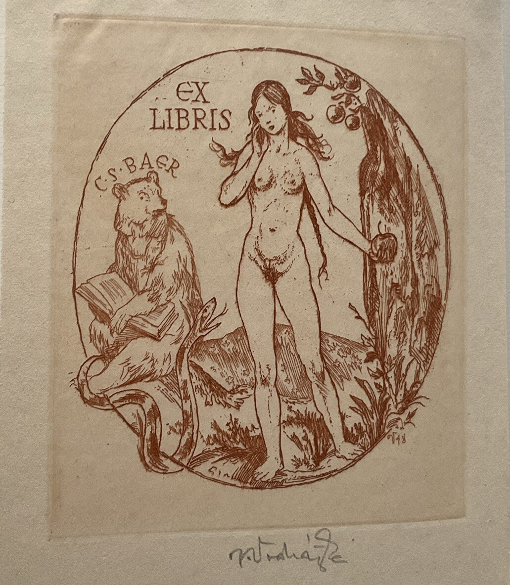 Bookplate Ex Libris 1947 American Society Collectors Designers Book Vodrazka