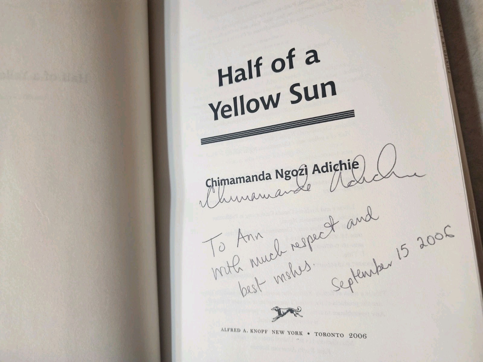 HALF OF A YELLOW SUN Chimamanda Ngozi Adichie SIGNED 1st Edition First Printing
