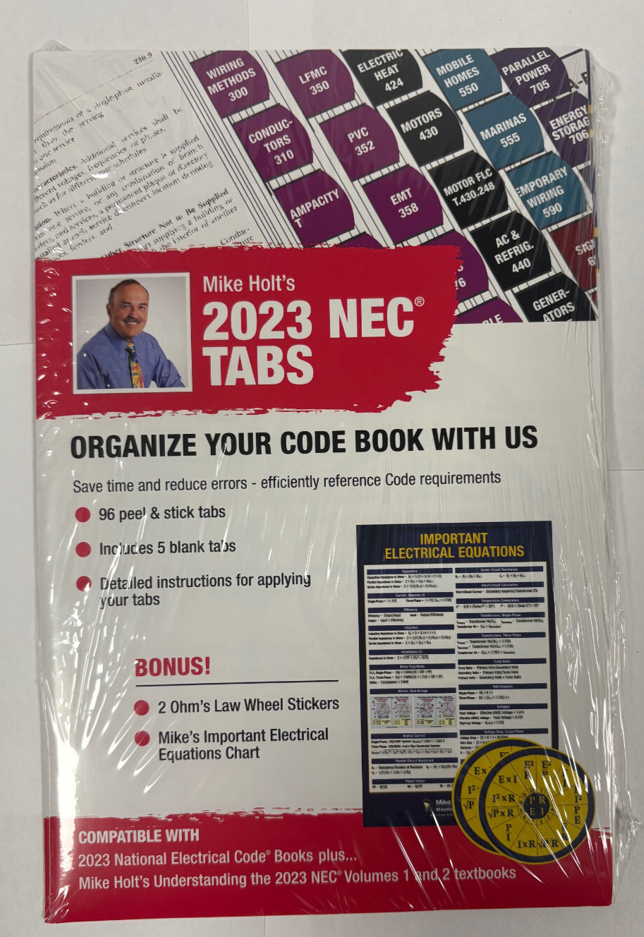 2023 Mike Holt&rsquo;s NEC Tabs with 2 Ohm&rsquo;s Law Stickers & Electrical Equations