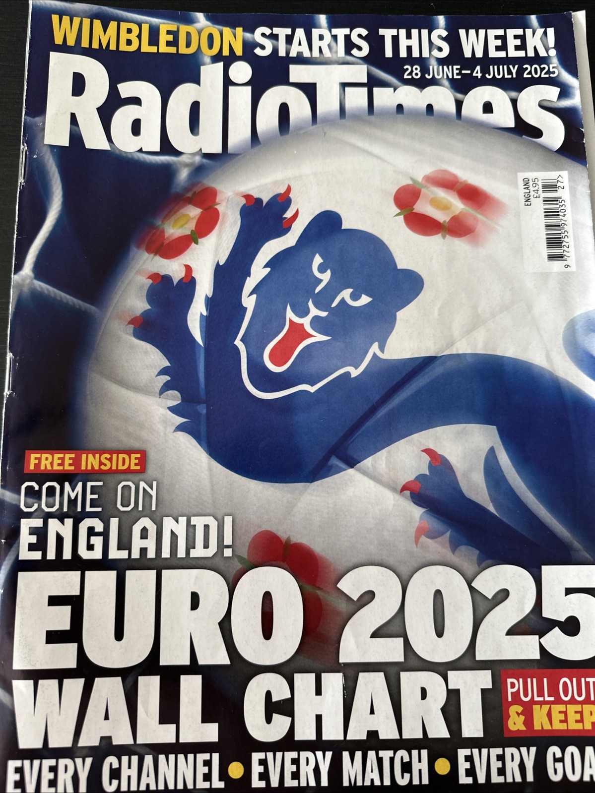 Radio Times Magazine 28th June- 4th july with 2025 Womens Euros Wall Chart.