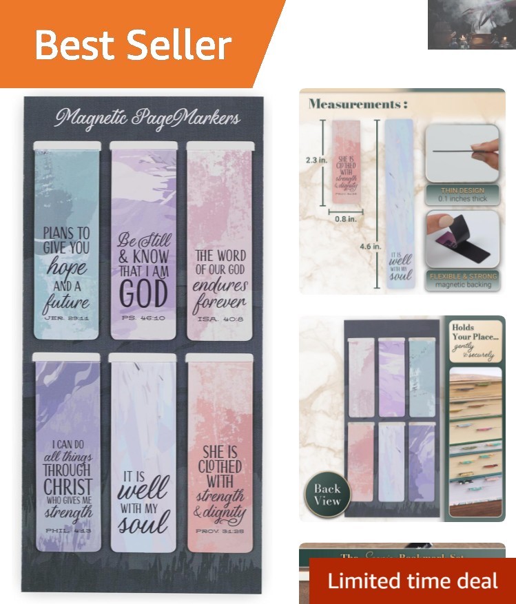 Beloved Scripture Magnetic Bookmarks – Set of 6, 2.3 » x 0.8 » in Pastel Colors