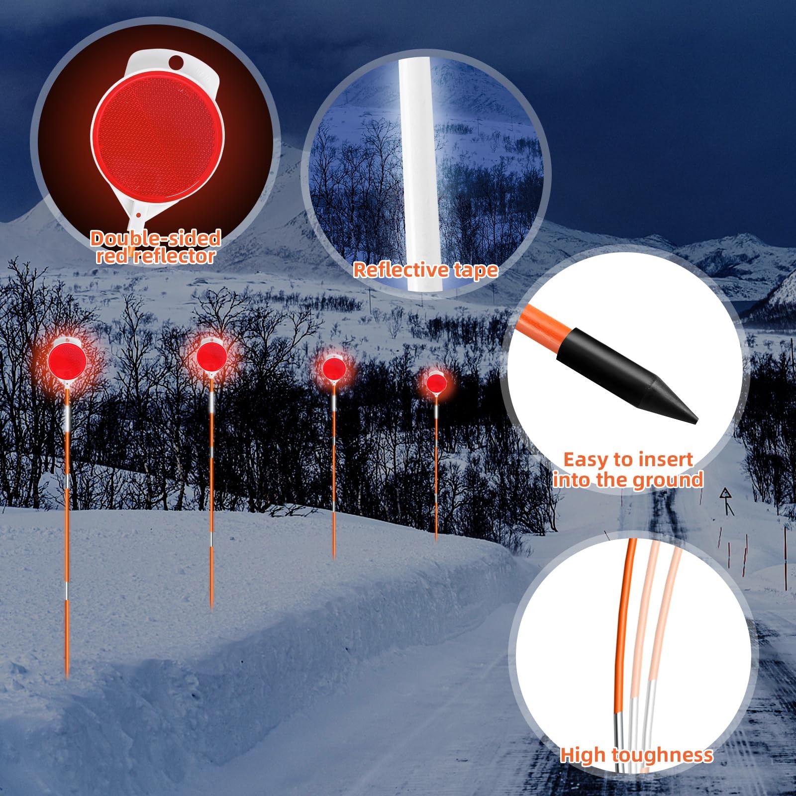 10Pcs Reflective Driveway Markers 48in Reflective for Driveway on Poles Orange