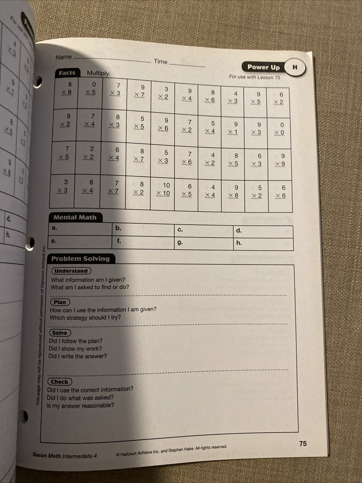 Saxon Math Intermediate 4 Power-Up Workbook by Stephen Hake